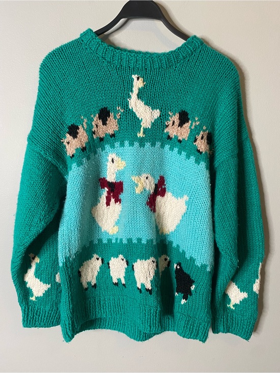 Vintage Sweaters - Novelty Animal Knitted Crewneck Sweater Cottagecore Farmcore